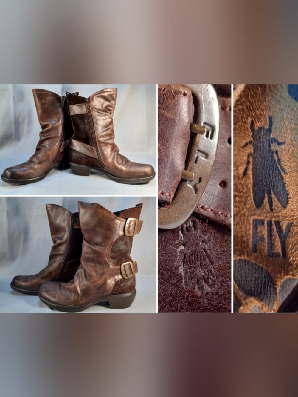 Fly London Women's Brown Buckle Ankle Boot With Red Sole Design Size 8.5